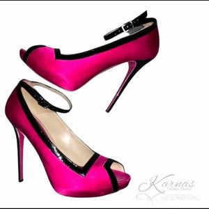 ALEXANDER MCQUEEN Hot Pink Satin Peep Toes 8.5